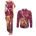 Personalised Lions Football And Broncos Rugby Couples Matching Tank Maxi Dress and Long Sleeve Button Shirt Sporty Version