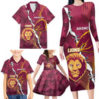 Personalised Lions Football And Broncos Rugby Family Matching Long Sleeve Bodycon Dress and Hawaiian Shirt Sporty Version