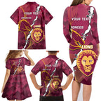 Personalised Lions Football And Broncos Rugby Family Matching Long Sleeve Bodycon Dress and Hawaiian Shirt Sporty Version