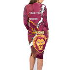 Personalised Lions Football And Broncos Rugby Family Matching Long Sleeve Bodycon Dress and Hawaiian Shirt Sporty Version