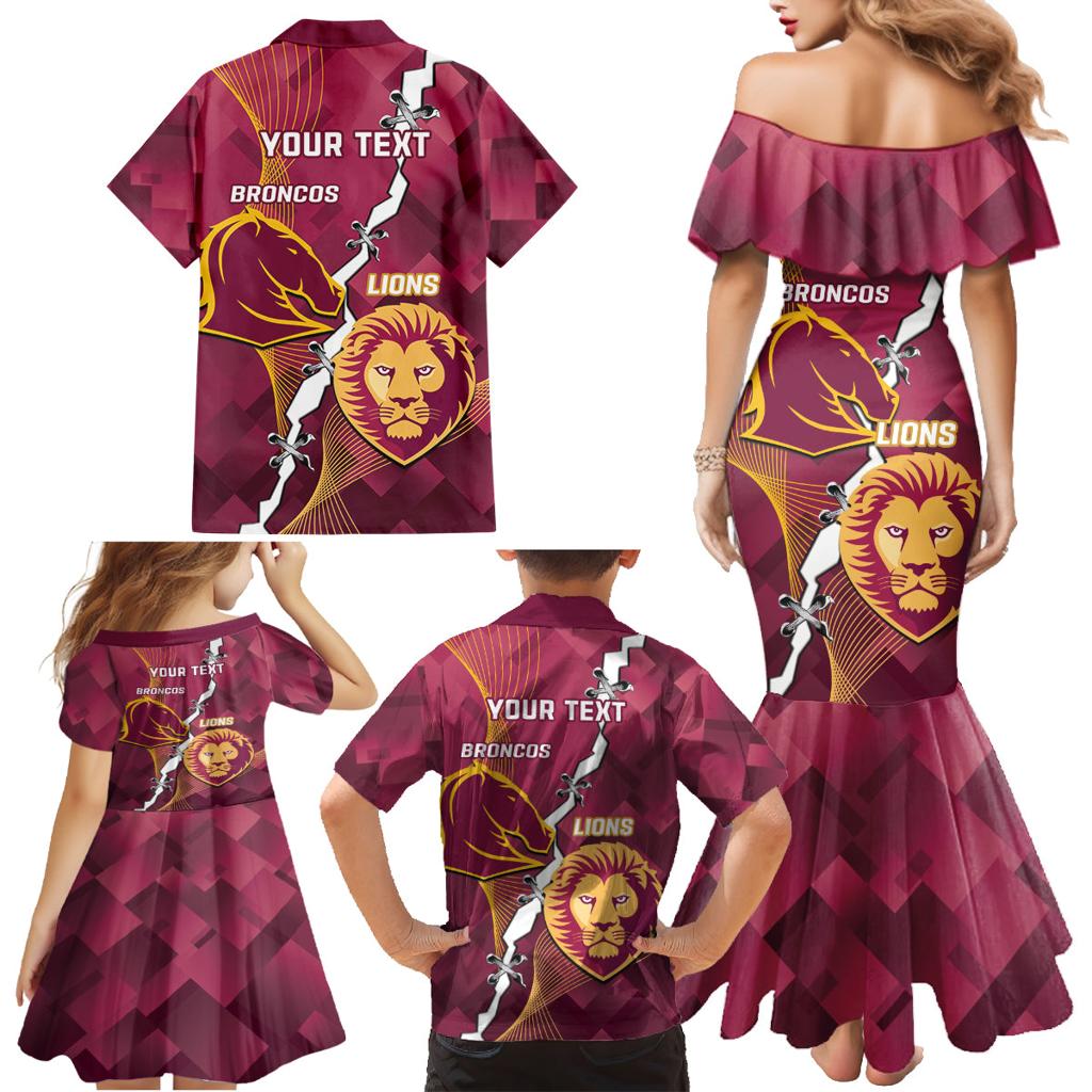 Personalised Lions Football And Broncos Rugby Family Matching Mermaid Dress and Hawaiian Shirt Sporty Version