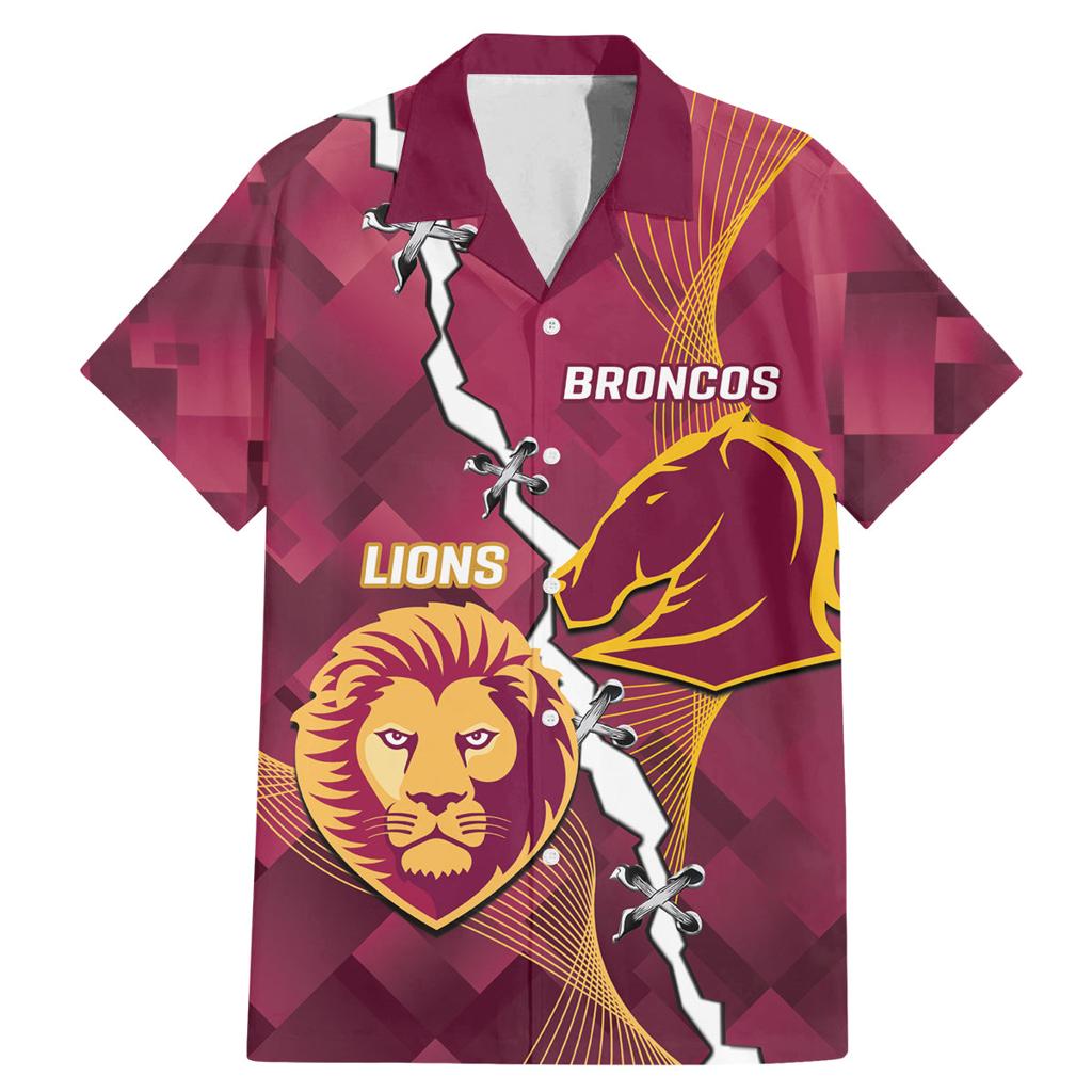Personalised Lions Football And Broncos Rugby Family Matching Mermaid Dress and Hawaiian Shirt Sporty Version
