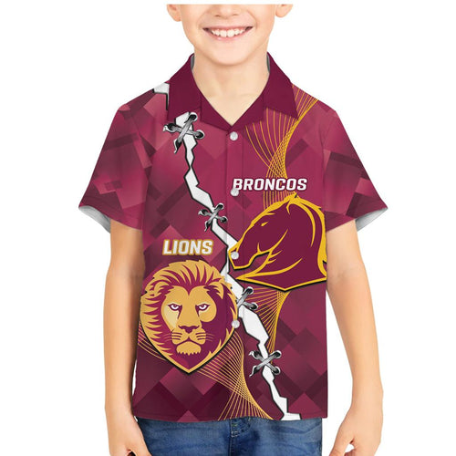 Personalised Lions Football And Broncos Rugby Family Matching Mermaid Dress and Hawaiian Shirt Sporty Version