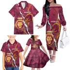 Personalised Lions Football And Broncos Rugby Family Matching Off The Shoulder Long Sleeve Dress and Hawaiian Shirt Sporty Version