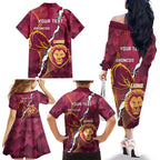 Personalised Lions Football And Broncos Rugby Family Matching Off The Shoulder Long Sleeve Dress and Hawaiian Shirt Sporty Version