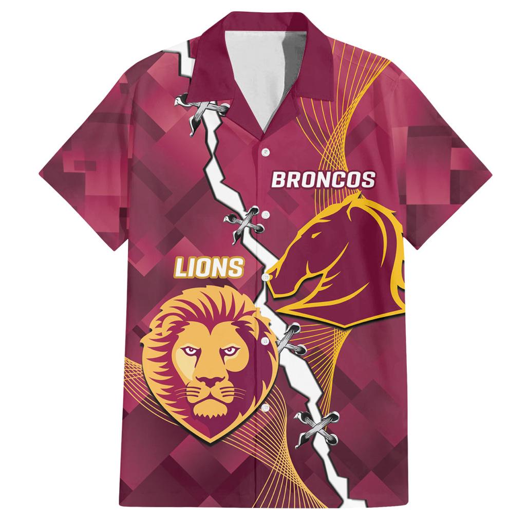 Personalised Lions Football And Broncos Rugby Family Matching Off The Shoulder Long Sleeve Dress and Hawaiian Shirt Sporty Version