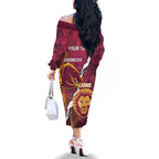Personalised Lions Football And Broncos Rugby Family Matching Off The Shoulder Long Sleeve Dress and Hawaiian Shirt Sporty Version