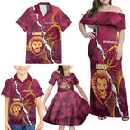 Personalised Lions Football And Broncos Rugby Family Matching Off Shoulder Maxi Dress and Hawaiian Shirt Sporty Version