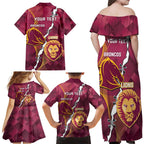 Personalised Lions Football And Broncos Rugby Family Matching Off Shoulder Maxi Dress and Hawaiian Shirt Sporty Version