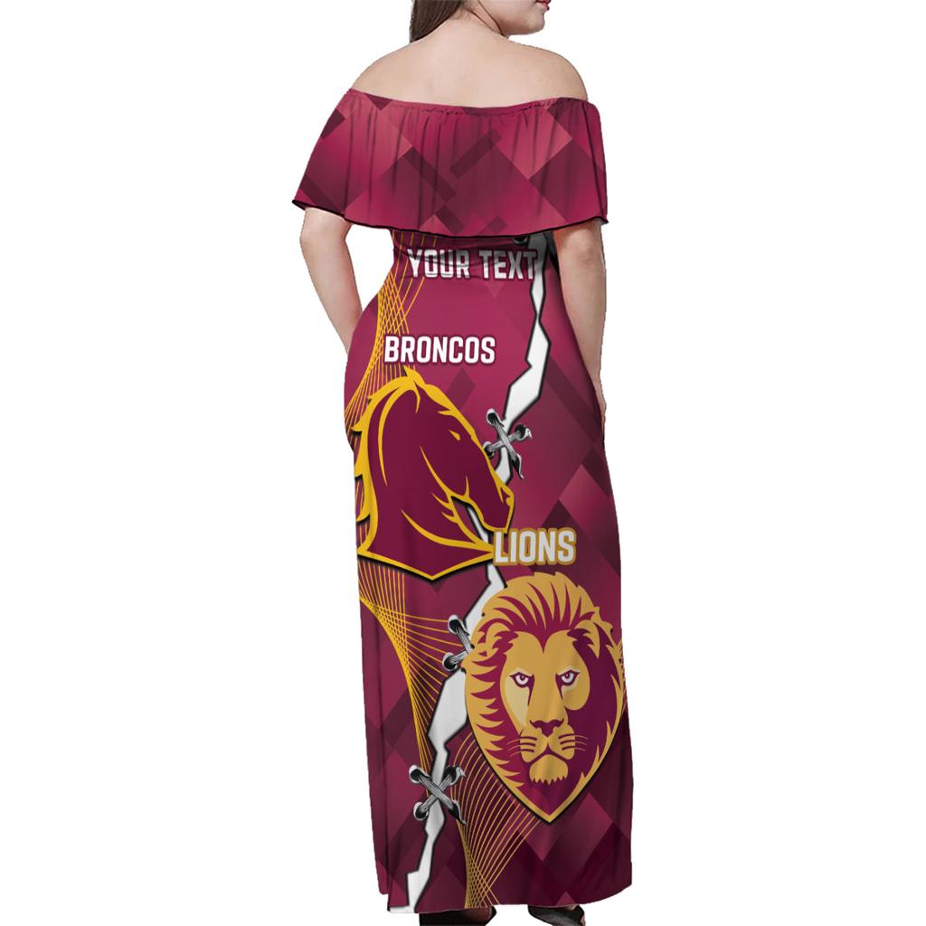 Personalised Lions Football And Broncos Rugby Family Matching Off Shoulder Maxi Dress and Hawaiian Shirt Sporty Version