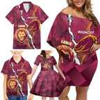 Personalised Lions Football And Broncos Rugby Family Matching Off Shoulder Short Dress and Hawaiian Shirt Sporty Version