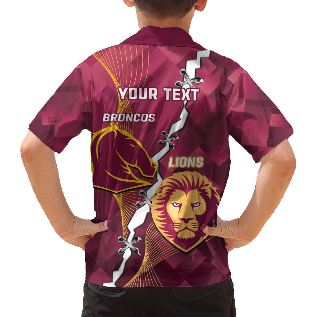 Personalised Lions Football And Broncos Rugby Family Matching Off Shoulder Short Dress and Hawaiian Shirt Sporty Version