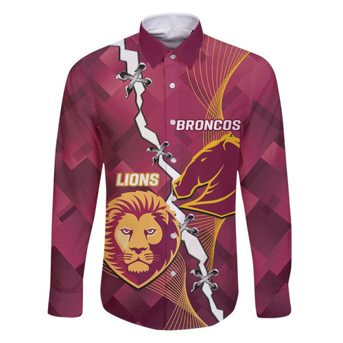 Personalised Lions Football And Broncos Rugby Family Matching Off Shoulder Short Dress and Hawaiian Shirt Sporty Version
