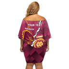 Personalised Lions Football And Broncos Rugby Family Matching Off Shoulder Short Dress and Hawaiian Shirt Sporty Version