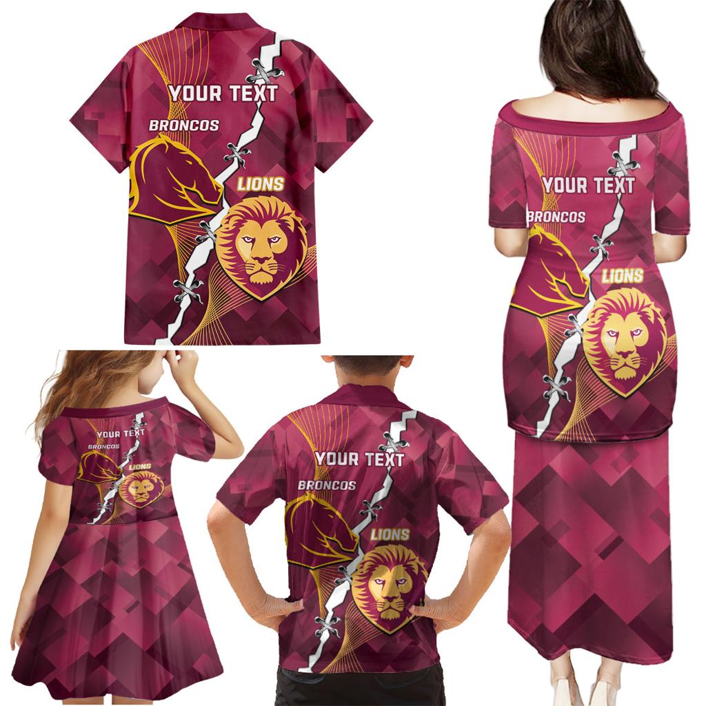 Personalised Lions Football And Broncos Rugby Family Matching Puletasi and Hawaiian Shirt Sporty Version
