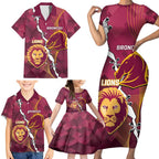 Personalised Lions Football And Broncos Rugby Family Matching Short Sleeve Bodycon Dress and Hawaiian Shirt Sporty Version