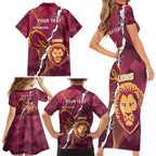 Personalised Lions Football And Broncos Rugby Family Matching Short Sleeve Bodycon Dress and Hawaiian Shirt Sporty Version