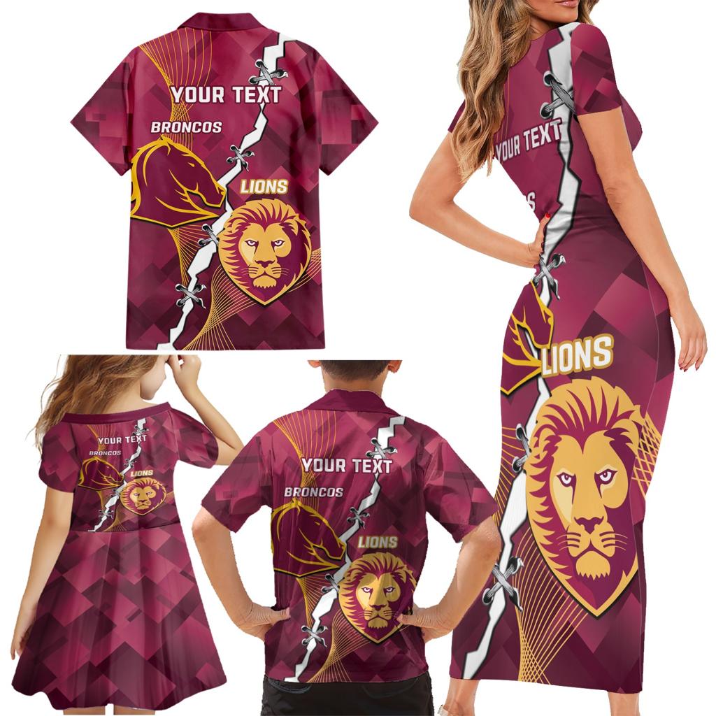 Personalised Lions Football And Broncos Rugby Family Matching Short Sleeve Bodycon Dress and Hawaiian Shirt Sporty Version