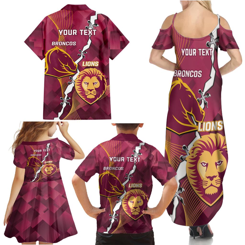 Personalised Lions Football And Broncos Rugby Family Matching Summer Maxi Dress and Hawaiian Shirt Sporty Version
