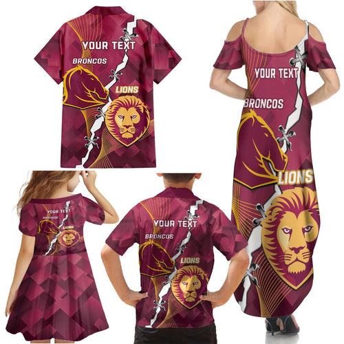 Personalised Lions Football And Broncos Rugby Family Matching Summer Maxi Dress and Hawaiian Shirt Sporty Version