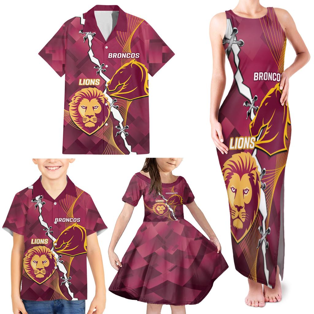 Personalised Lions Football And Broncos Rugby Family Matching Tank Maxi Dress and Hawaiian Shirt Sporty Version