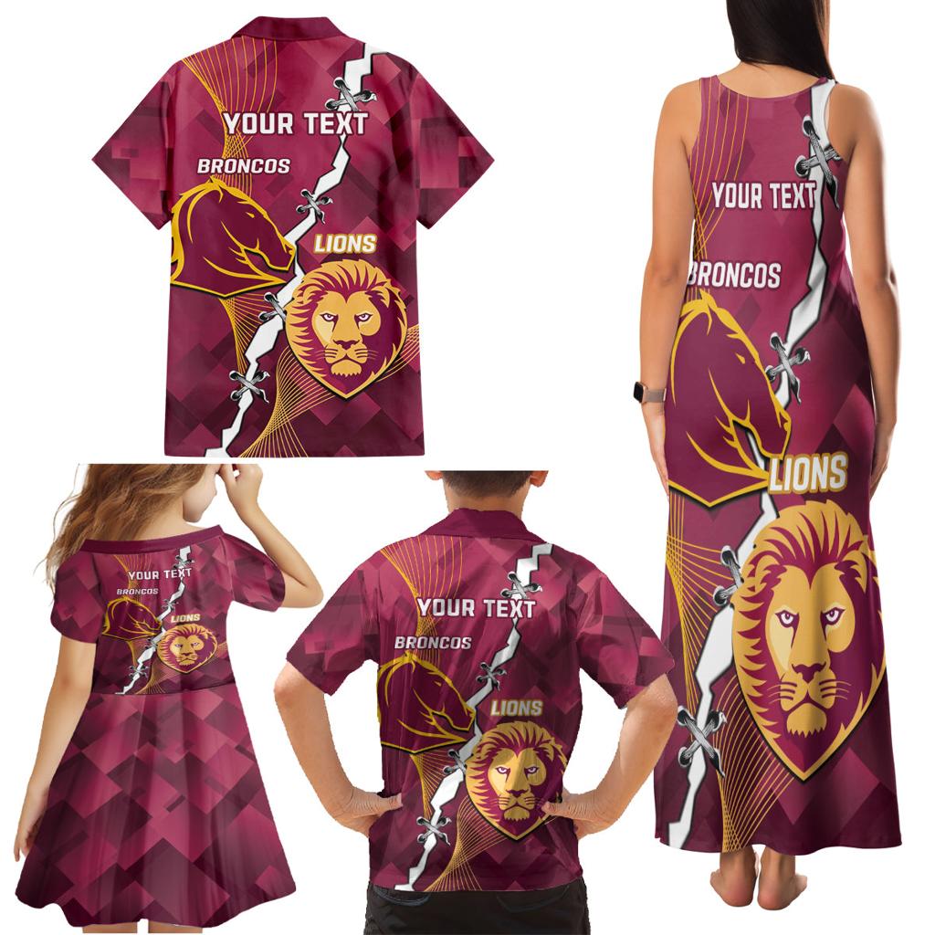 Personalised Lions Football And Broncos Rugby Family Matching Tank Maxi Dress and Hawaiian Shirt Sporty Version