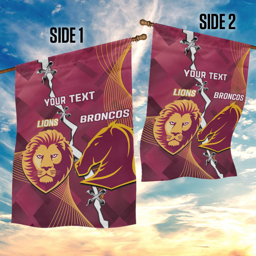 Personalised Lions Football And Broncos Rugby Garden Flag Sporty Version