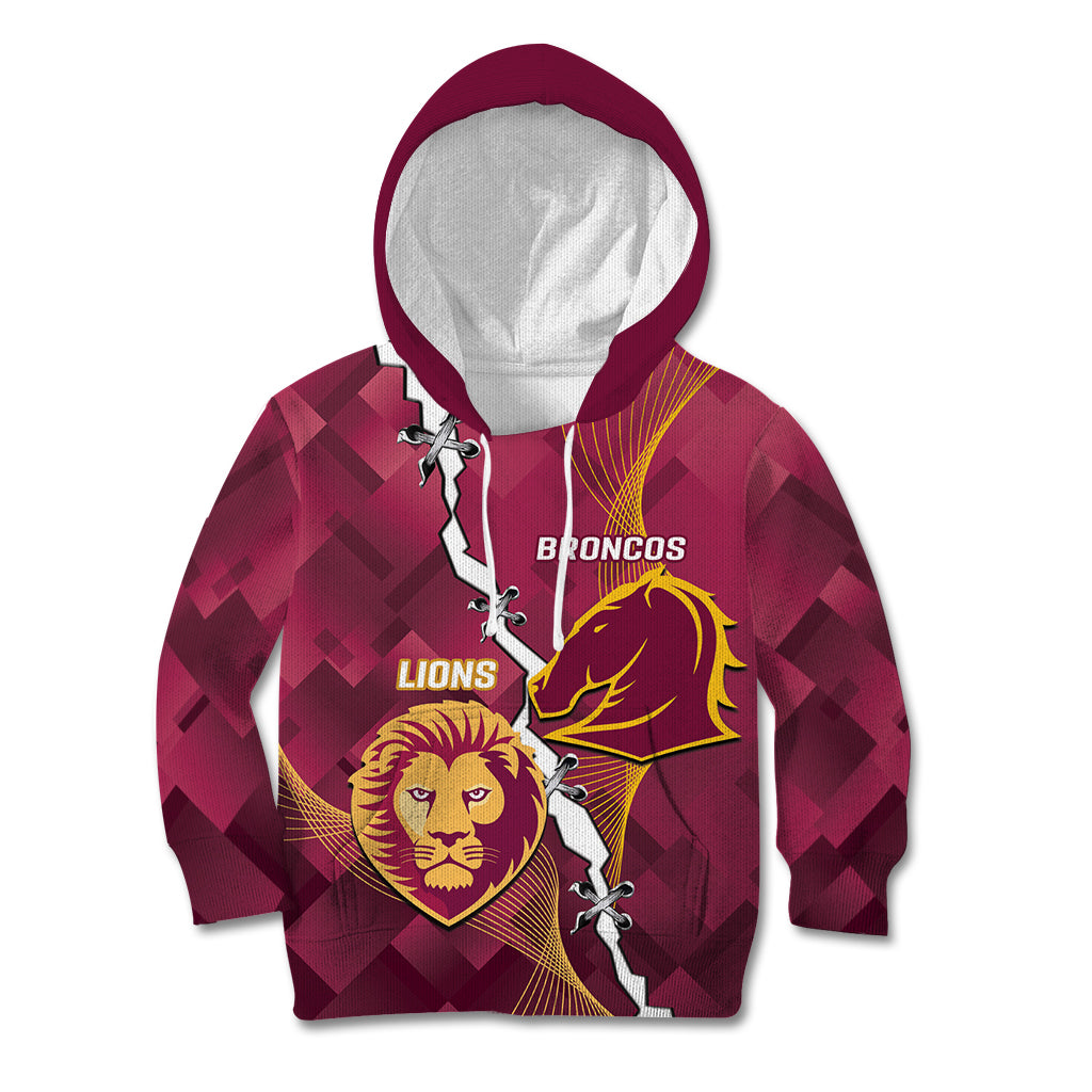 Personalised Lions Football And Broncos Rugby Kid Hoodie Sporty Version
