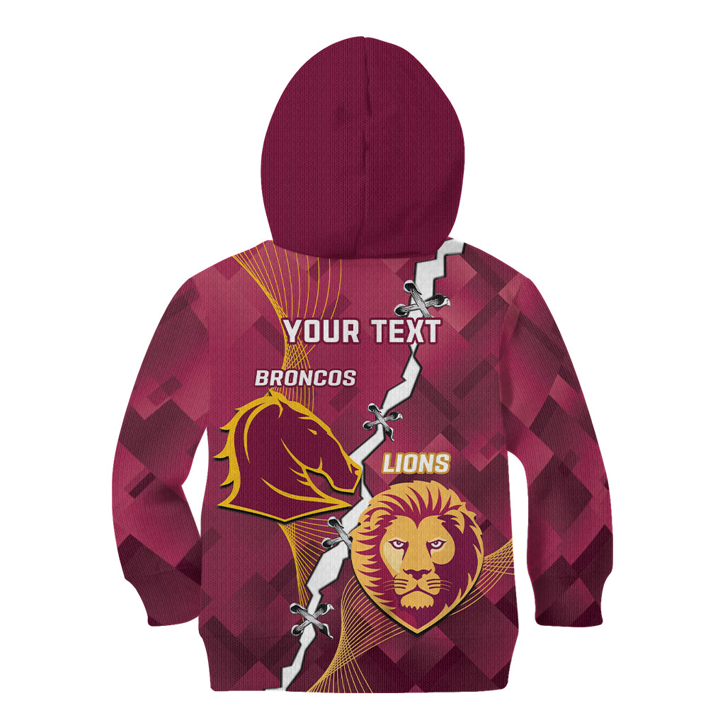 Personalised Lions Football And Broncos Rugby Kid Hoodie Sporty Version
