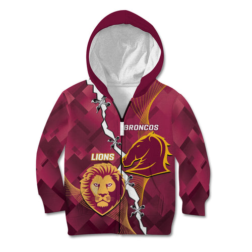 Personalised Lions Football And Broncos Rugby Kid Hoodie Sporty Version