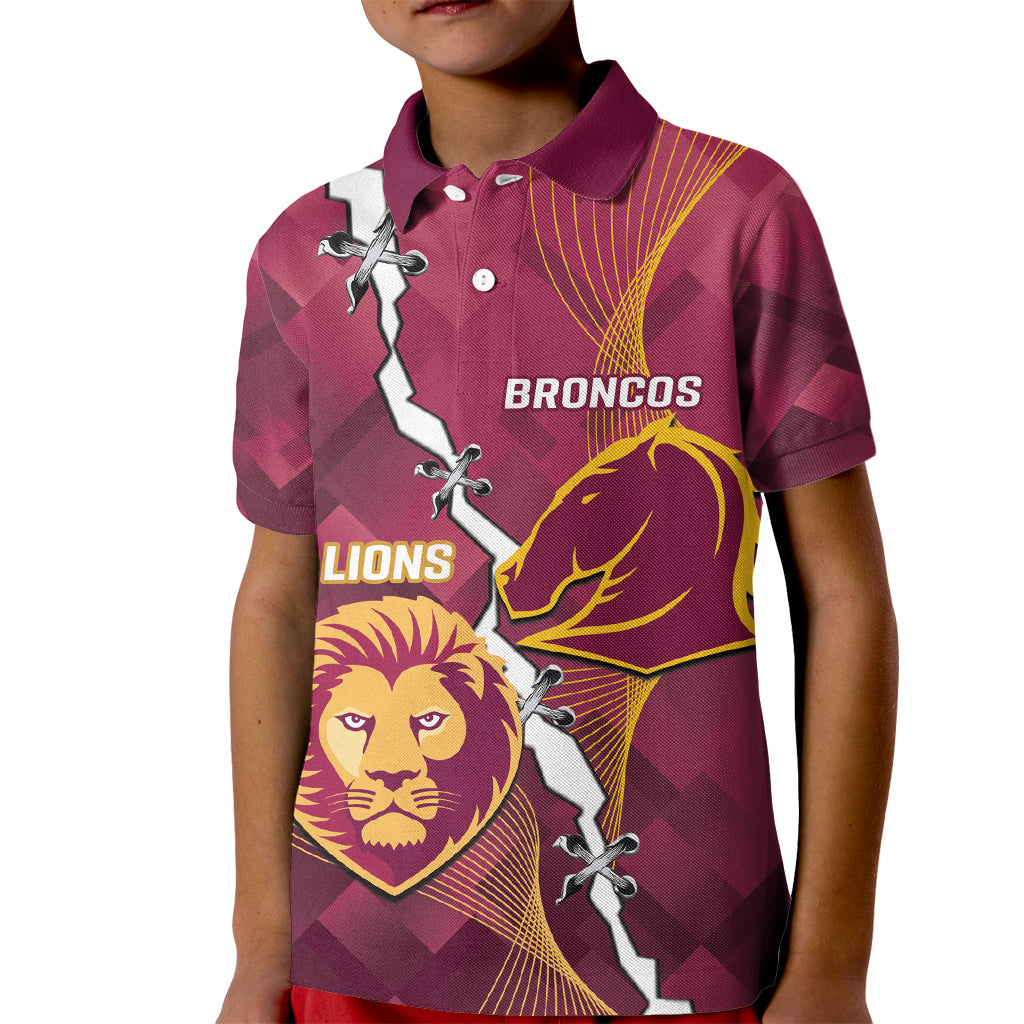 Personalised Lions Football And Broncos Rugby Kid Polo Shirt Sporty Version