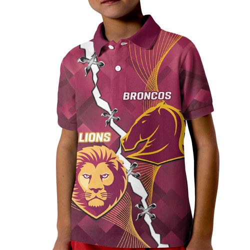 Personalised Lions Football And Broncos Rugby Kid Polo Shirt Sporty Version