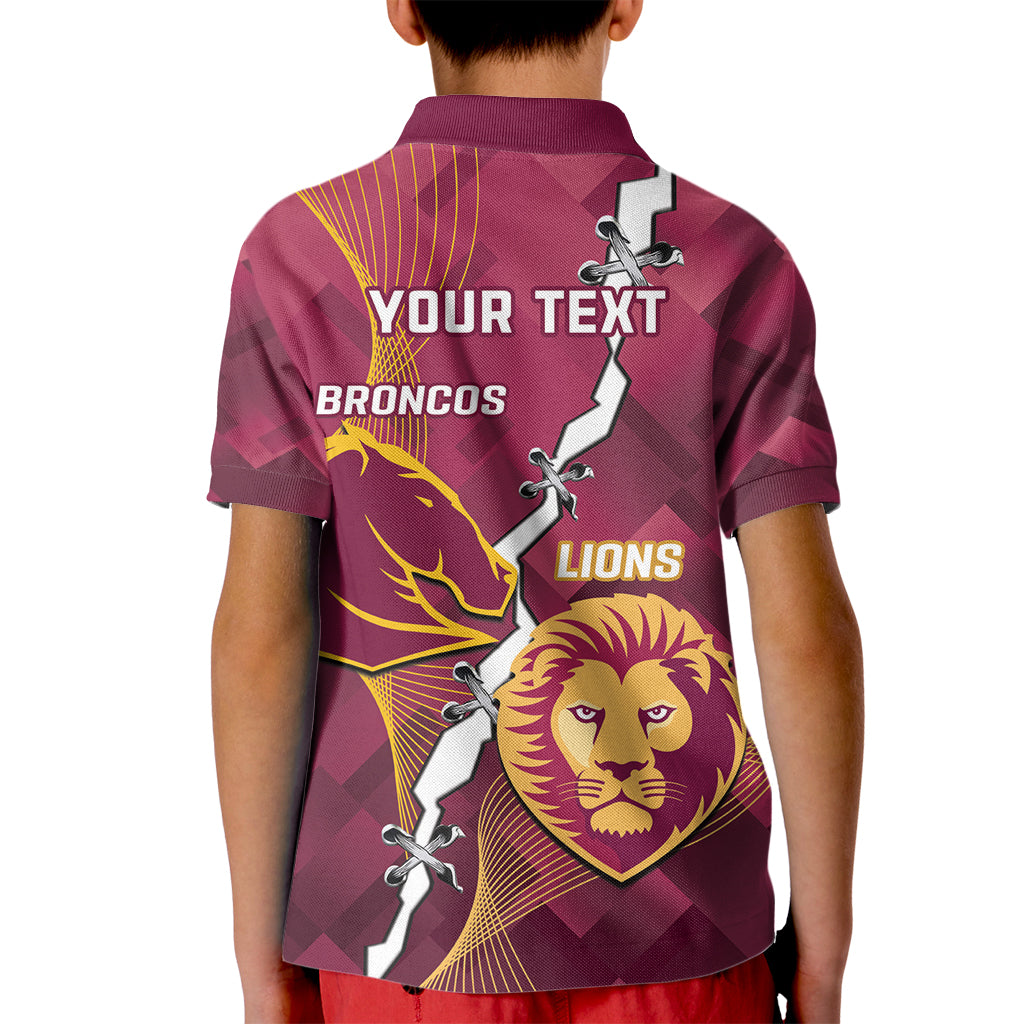 Personalised Lions Football And Broncos Rugby Kid Polo Shirt Sporty Version