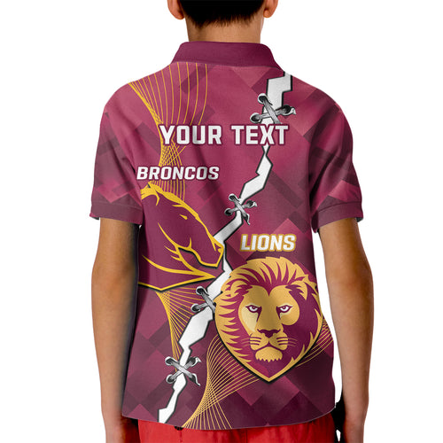 Personalised Lions Football And Broncos Rugby Kid Polo Shirt Sporty Version