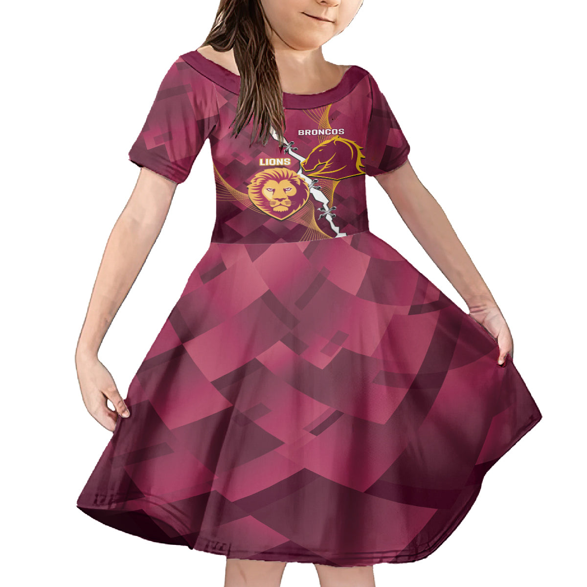 Personalised Lions Football And Broncos Rugby Kid Short Sleeve Dress Sporty Version