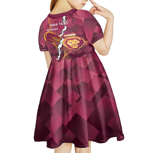 Personalised Lions Football And Broncos Rugby Kid Short Sleeve Dress Sporty Version