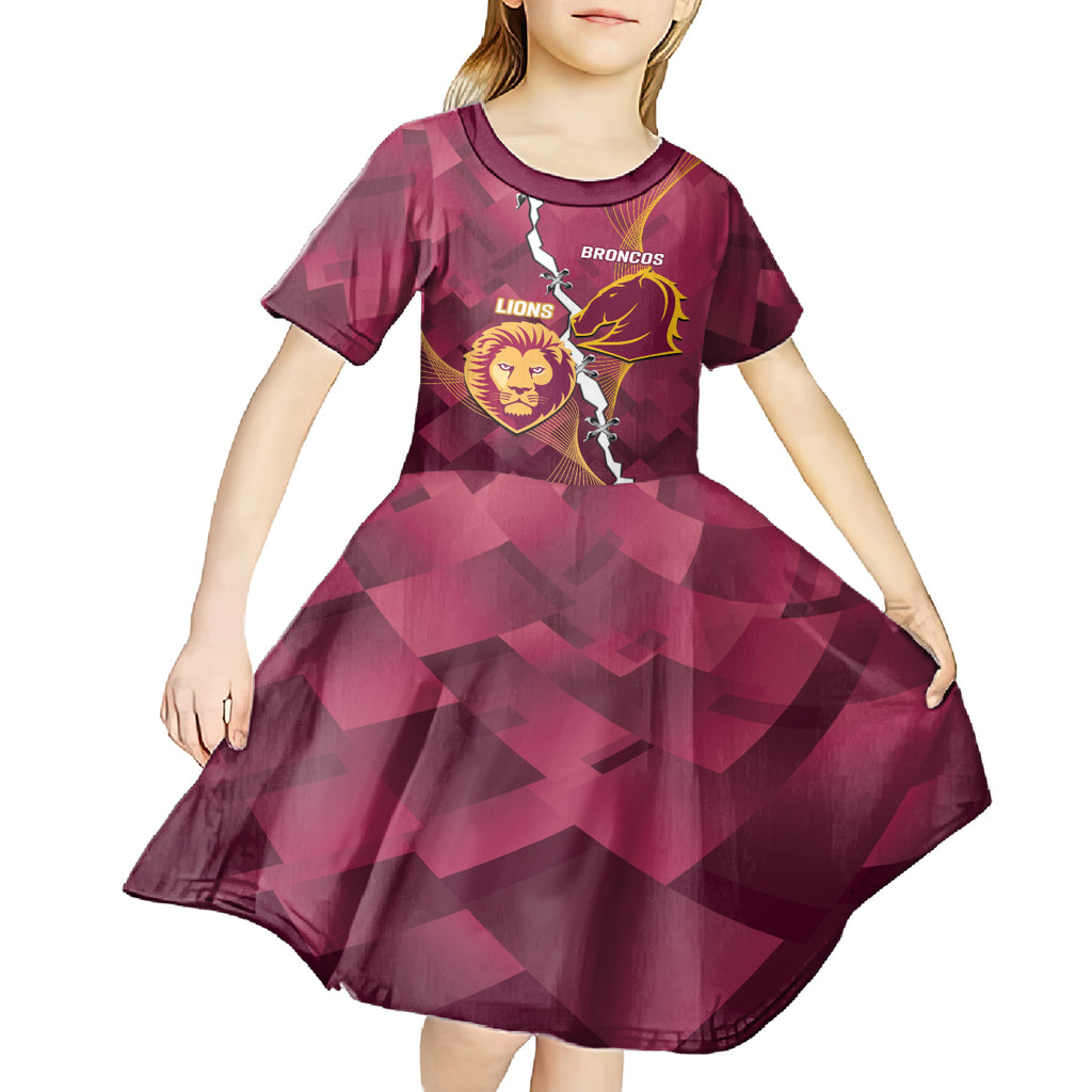 Personalised Lions Football And Broncos Rugby Kid Short Sleeve Dress Sporty Version