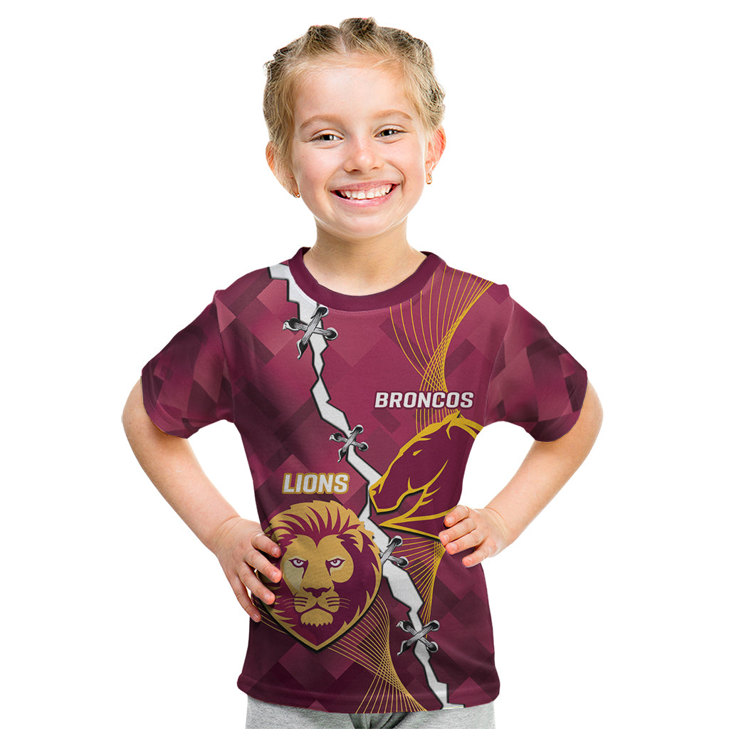 Personalised Lions Football And Broncos Rugby Kid T Shirt Sporty Version