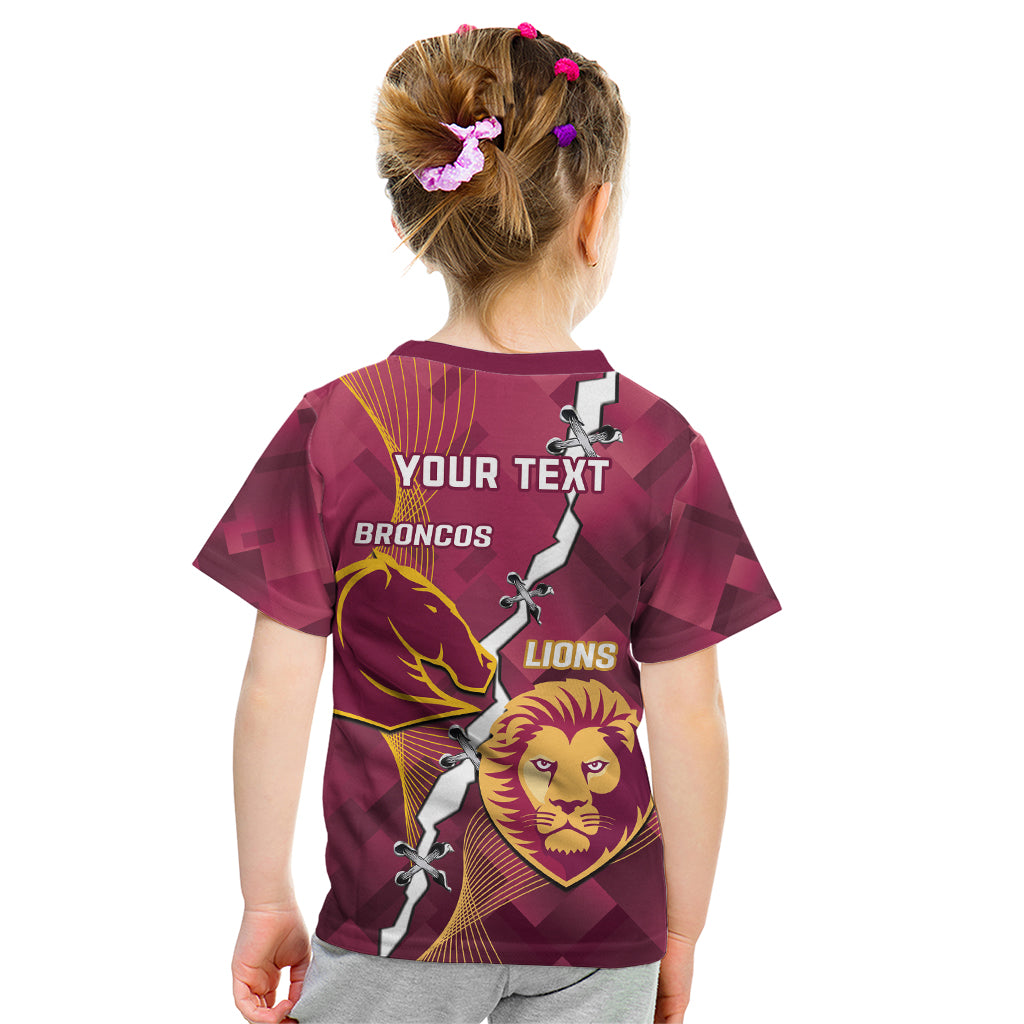 Personalised Lions Football And Broncos Rugby Kid T Shirt Sporty Version