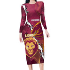 Personalised Lions Football And Broncos Rugby Long Sleeve Bodycon Dress Sporty Version