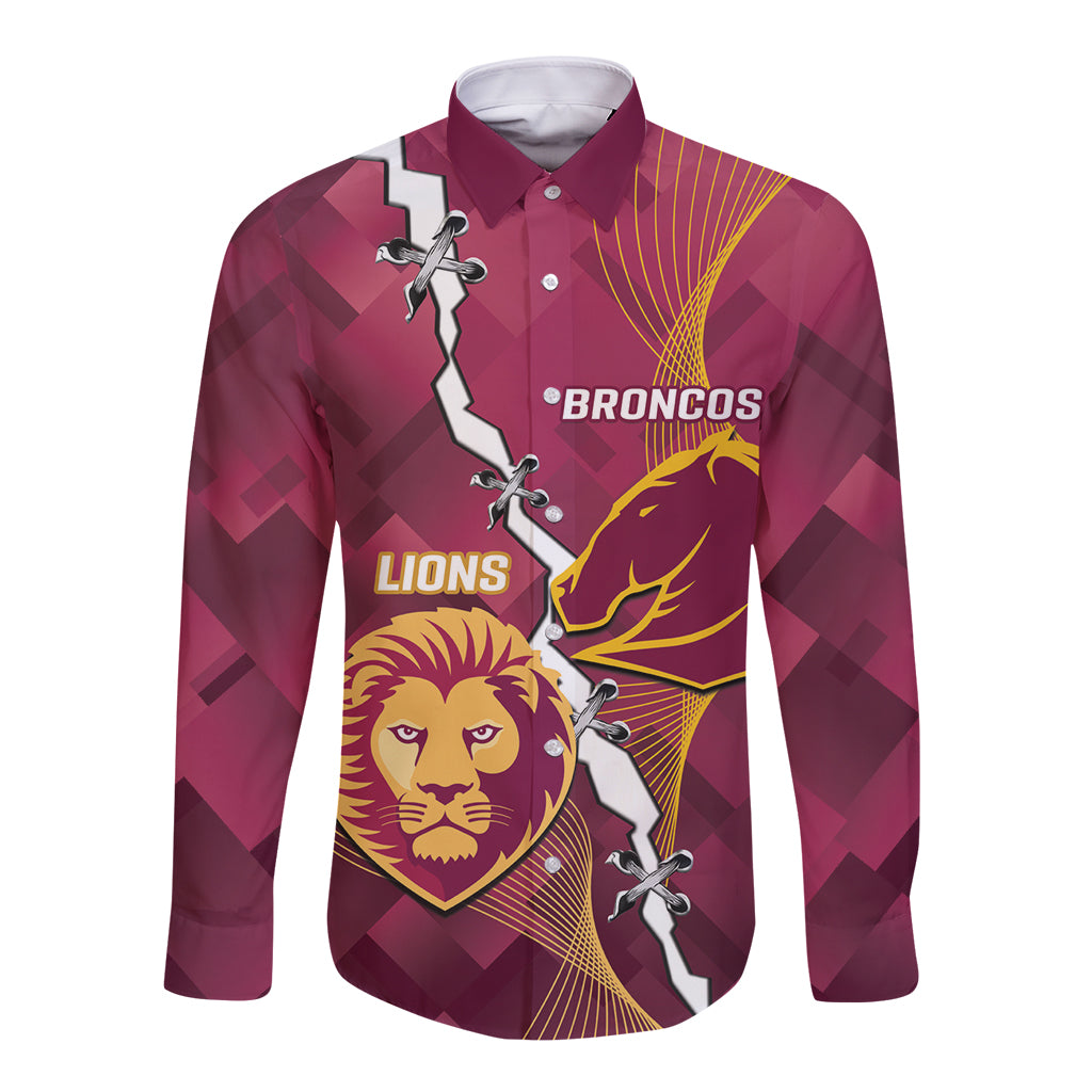 Personalised Lions Football And Broncos Rugby Long Sleeve Button Shirt Sporty Version