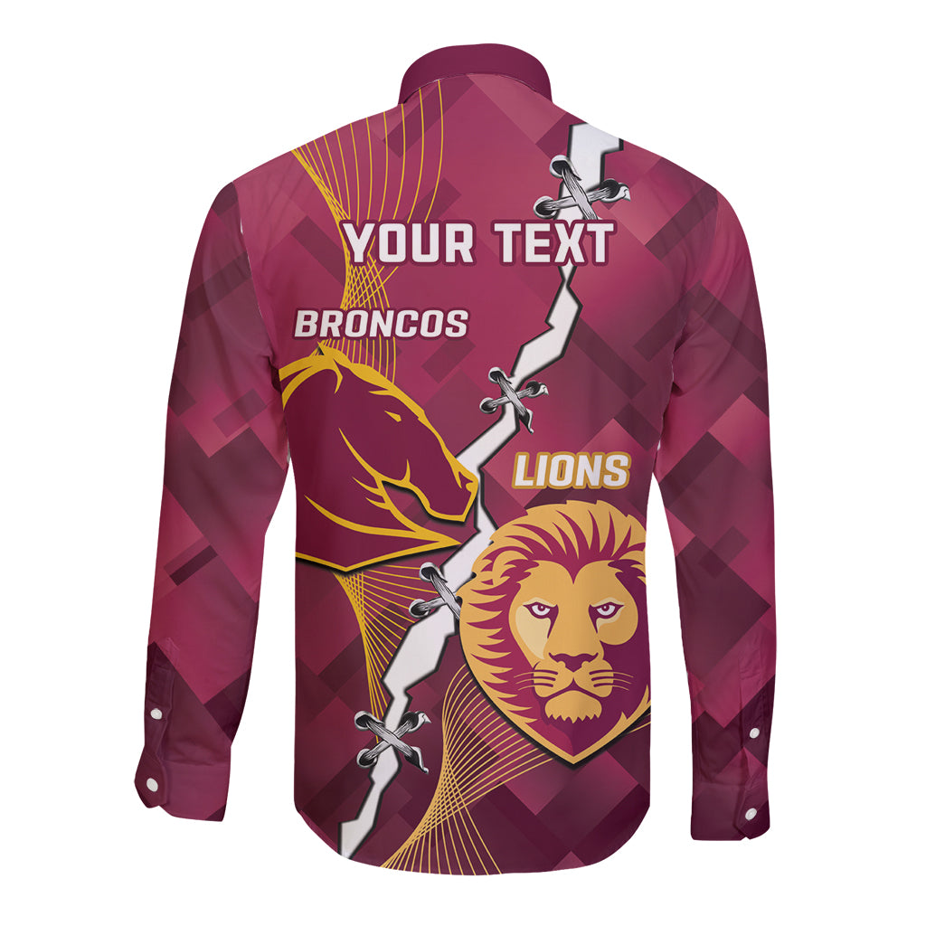 Personalised Lions Football And Broncos Rugby Long Sleeve Button Shirt Sporty Version
