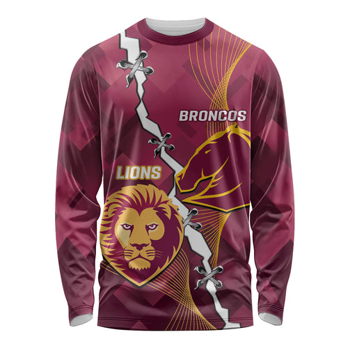 Personalised Lions Football And Broncos Rugby Long Sleeve Shirt Sporty Version