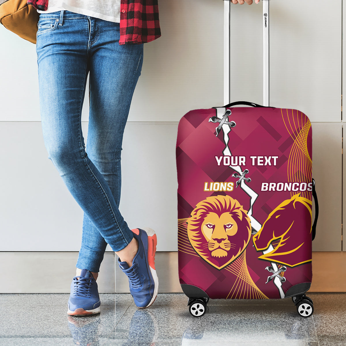 Personalised Lions Football And Broncos Rugby Luggage Cover Sporty Version
