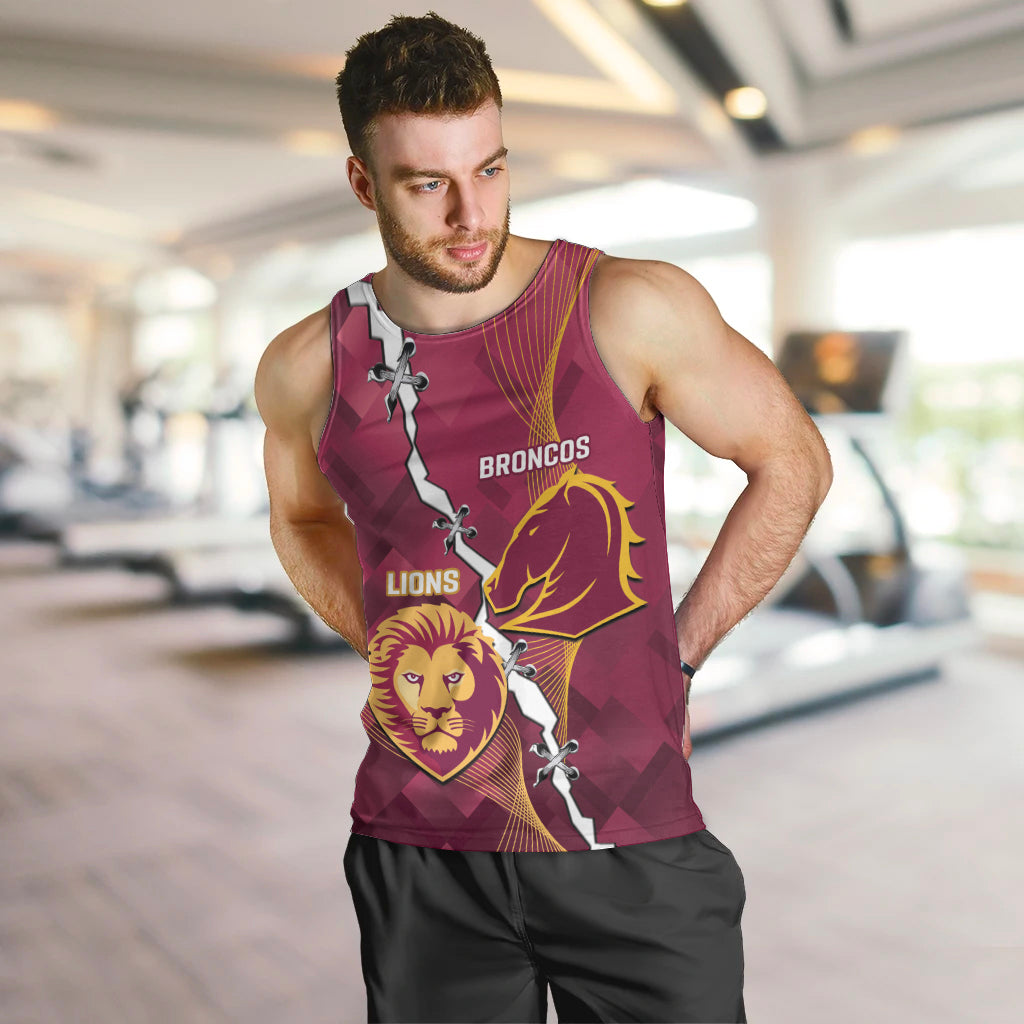 Personalised Lions Football And Broncos Rugby Men Tank Top Sporty Version