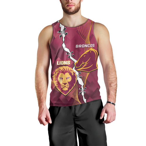Personalised Lions Football And Broncos Rugby Men Tank Top Sporty Version