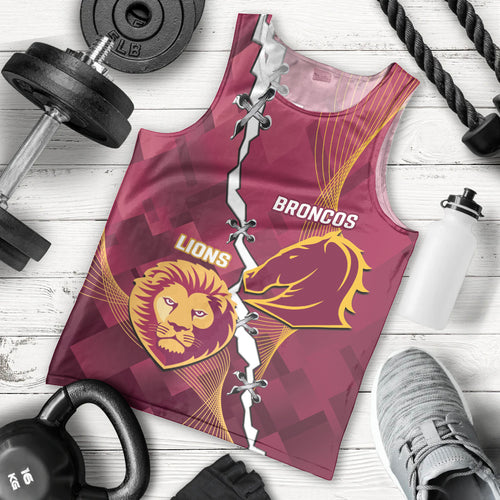 Personalised Lions Football And Broncos Rugby Men Tank Top Sporty Version