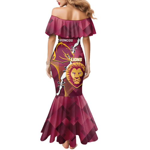 Personalised Lions Football And Broncos Rugby Mermaid Dress Sporty Version