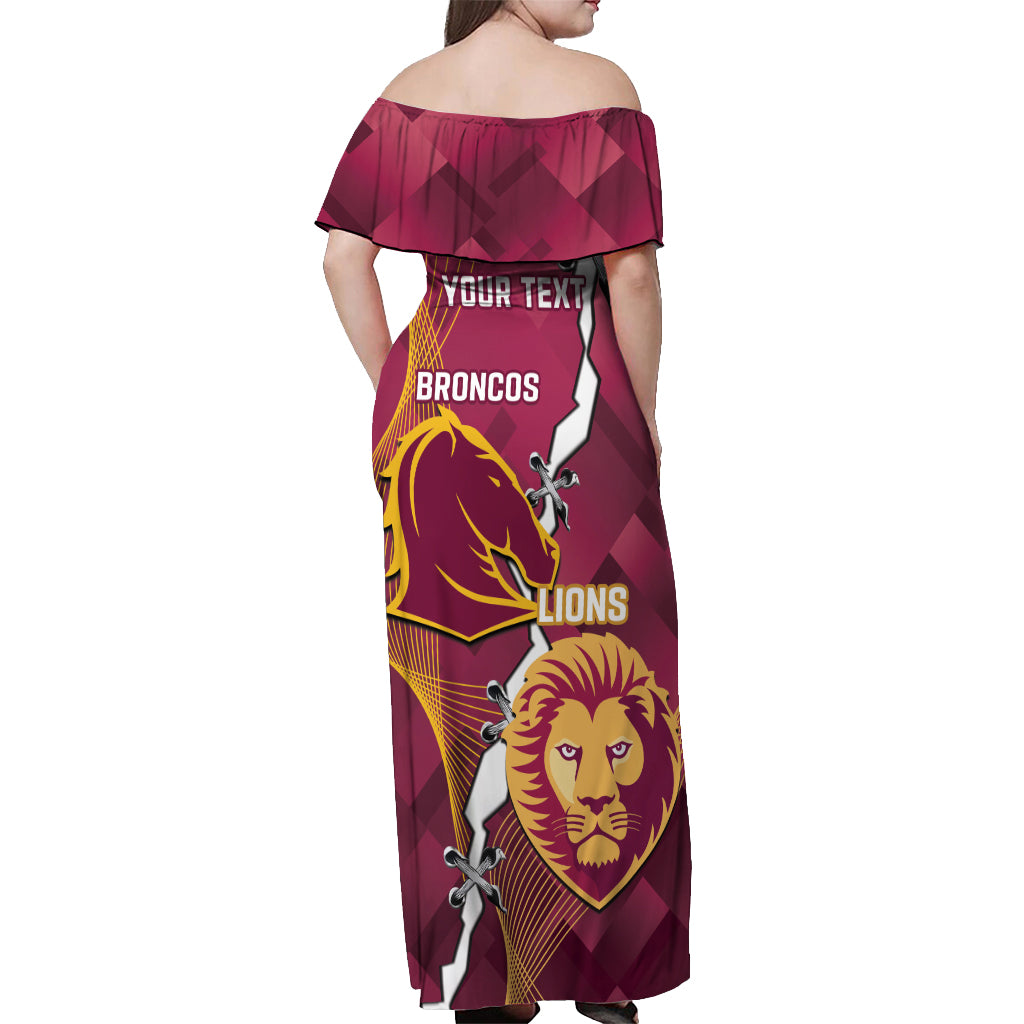 Personalised Lions Football And Broncos Rugby Off Shoulder Maxi Dress Sporty Version