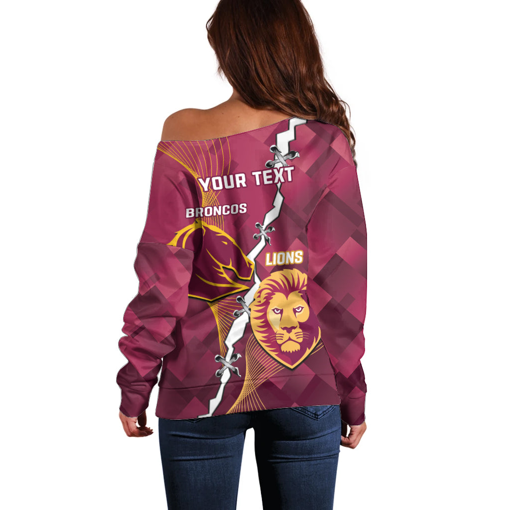 Personalised Lions Football And Broncos Rugby Off Shoulder Sweater Sporty Version